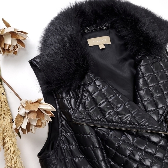 Talbots Black Removable Faux Fur Puffer Vest Sp - Picture 5 of 15